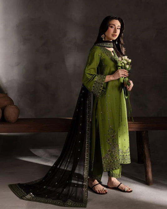 Elegant Unstitched 3 Pc Dhanak stuff