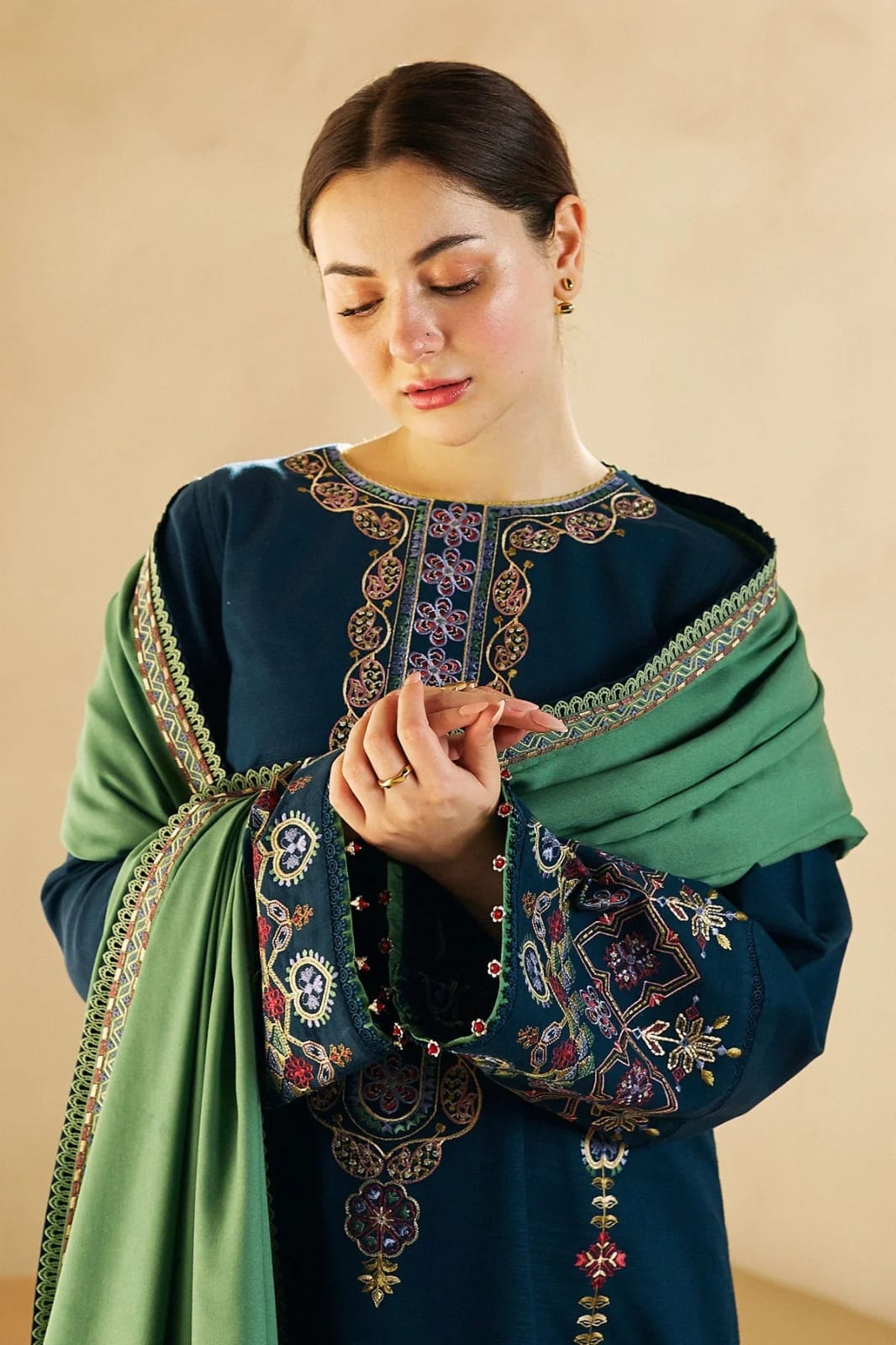 zara shah jaha embroidere dhanak dress